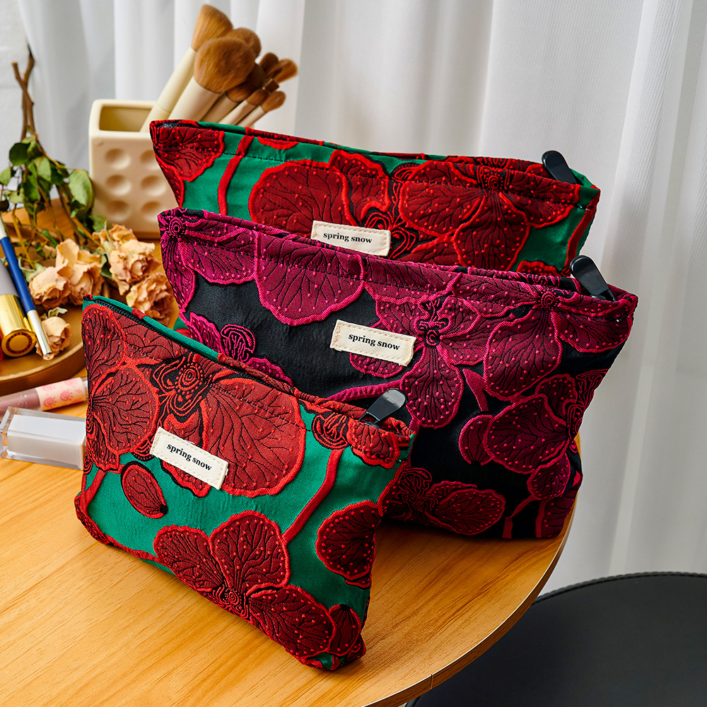 Luxury Skincare Samples - Red Flower Fashion Canvas Women Cosmetic